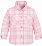 Shop Angel Girls Pink & White Checked Shacket in UK Size 5-6 Years. Stylish button-up overshirt with chest pockets, perfect for everyday layering.