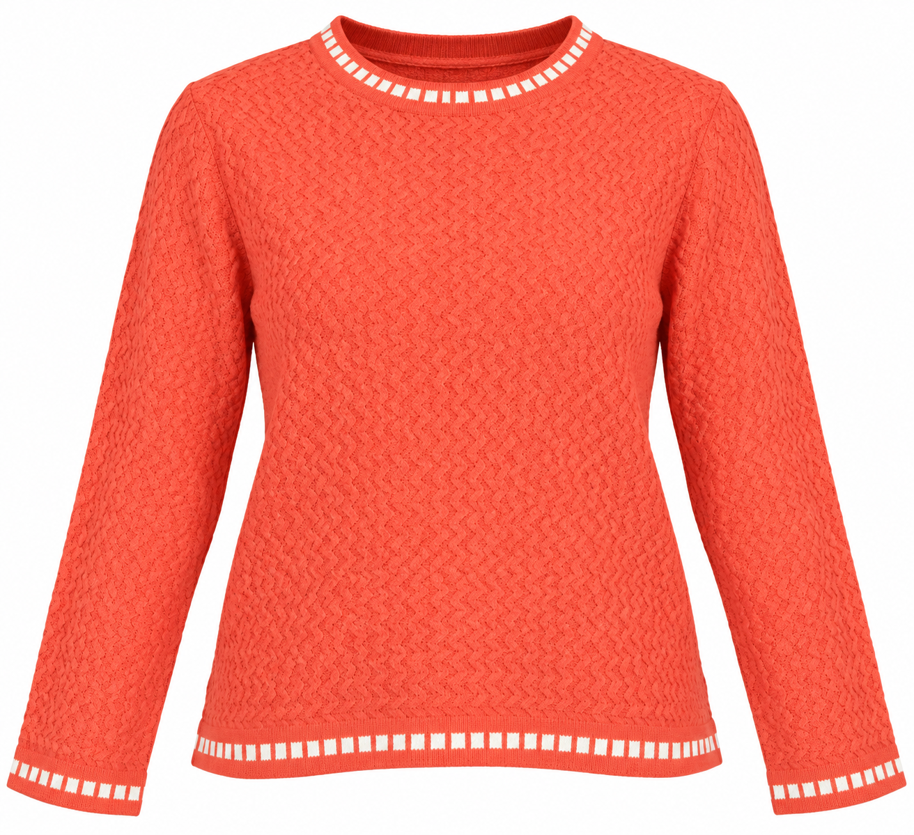  Anyday women’s coral textured knit jumper in UK Size S. Stylish long-sleeve sweater with white contrast detailing, ideal for everyday wear.