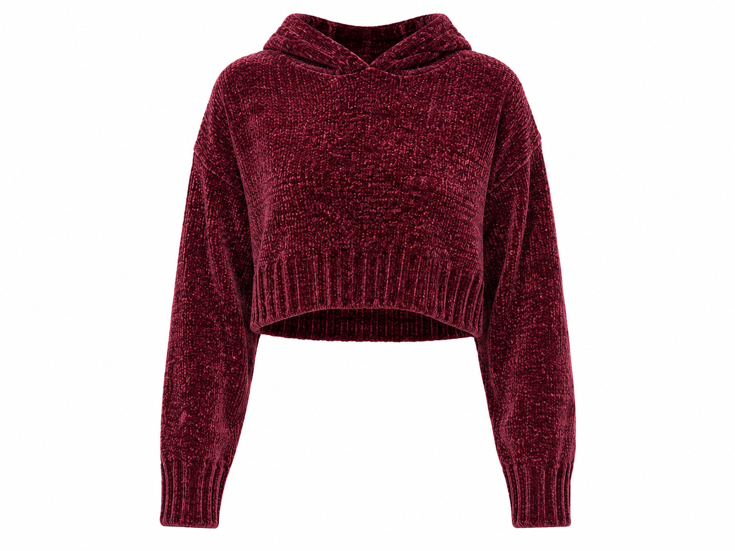  APHORISM Girls' Cropped Burgundy Textured Hoodie in UK Size 10. Stylish hooded design with long sleeves and a trendy cropped fit for casual everyday outfits.
