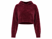  APHORISM Girls' Cropped Burgundy Textured Hoodie in UK Size 10. Stylish hooded design with long sleeves and a trendy cropped fit for casual everyday outfits.