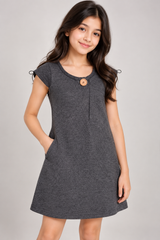 APRICOT Girls Charcoal Grey A-Line Knit Dress