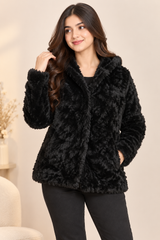 APRICOT Women Black Faux Fur Hooded Jacket