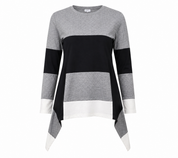  Apricot women's colour block tunic in UK Size M. Stylish grey, black and white long sleeve top with an asymmetric hem, perfect for casual and smart-casual outfits.