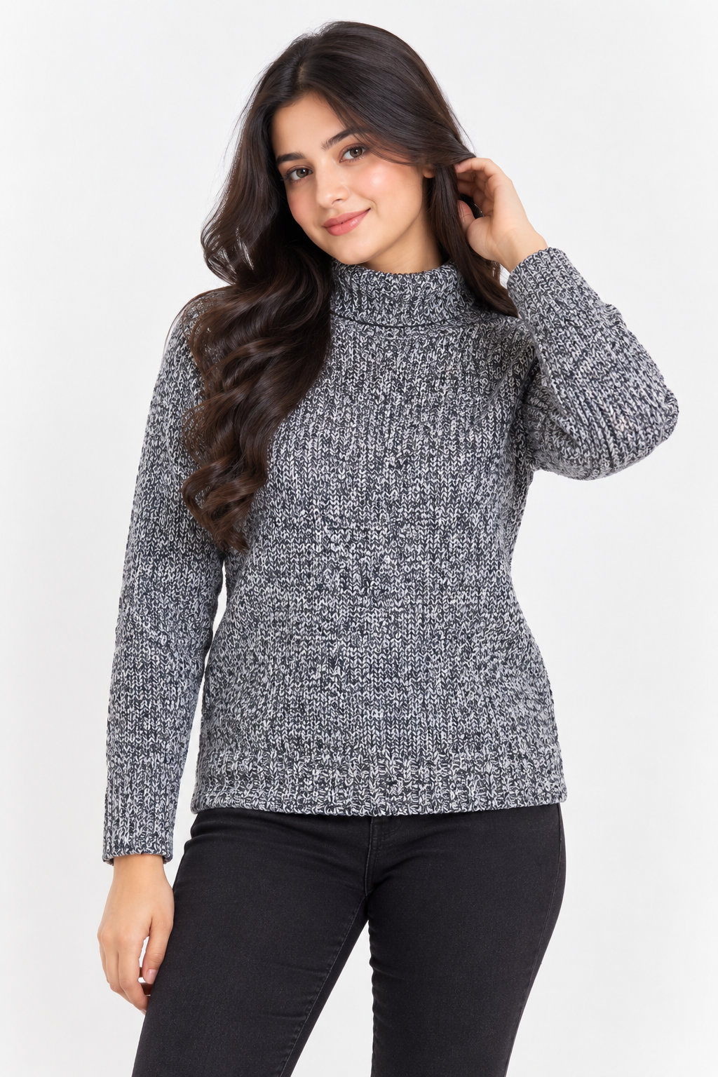  Arista women’s grey marled knit roll neck jumper in UK Size M. Warm, stylish and versatile winter sweater in very good 4-star condition.