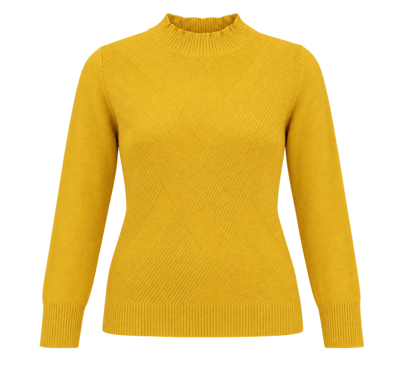  the ARISTA mustard yellow textured knit mock neck jumper in UK size M. Soft, stylish and versatile with long sleeves and ribbed detailing.