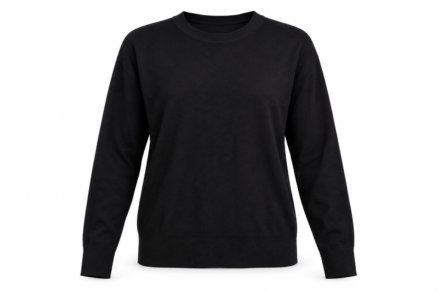   Armine women’s black knit sweater in UK size 2, featuring a classic crew neck and long sleeves. A versatile choice for everyday styling.