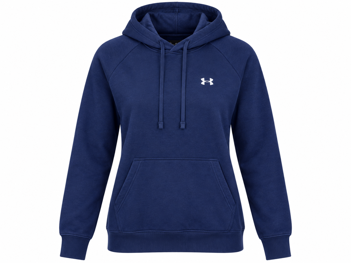  ARMOUR women’s navy blue pullover hoodie in UK Size M. Comfortable hooded sportswear with drawstrings and kangaroo pocket for everyday wear.