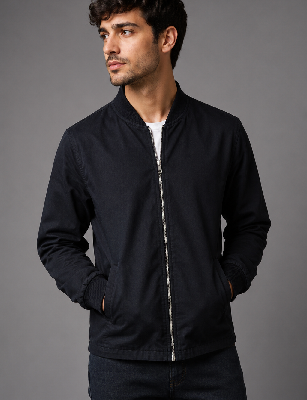  ASOS Men's Black Denim Jacket featuring a full zip front, classic black denim design, ribbed cuffs, and a regular fit. Premium preloved men's jacket for casual everyday wear.
