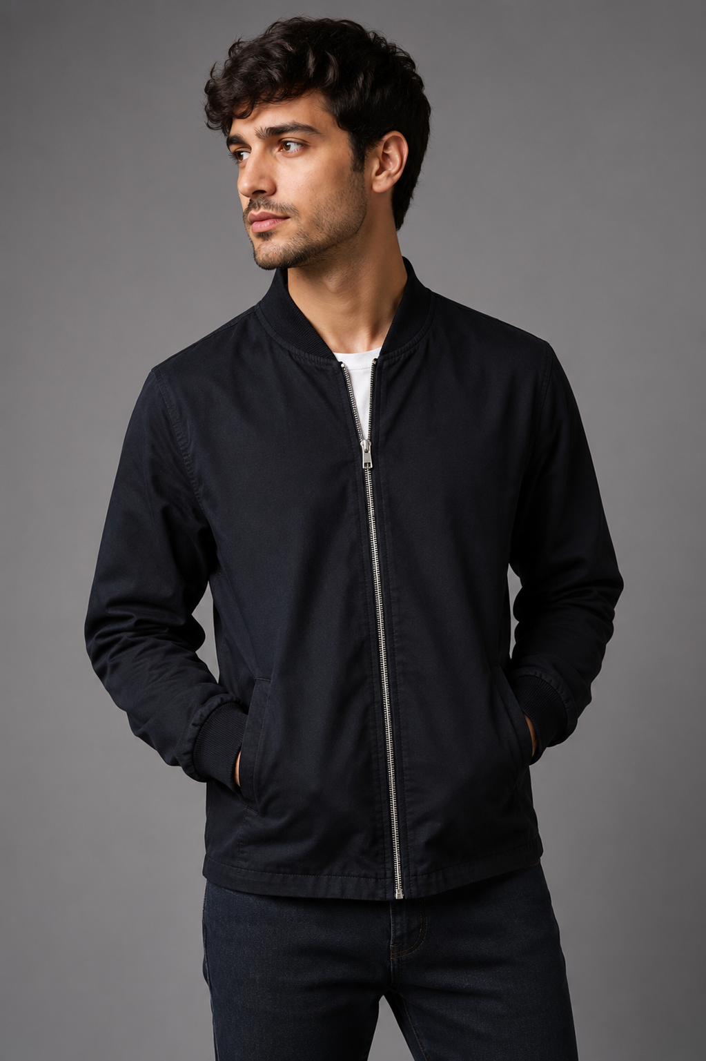  ASOS Men's Black Denim Jacket featuring a full zip front, classic black denim design, ribbed cuffs, and a regular fit. Premium preloved men's jacket for casual everyday wear.