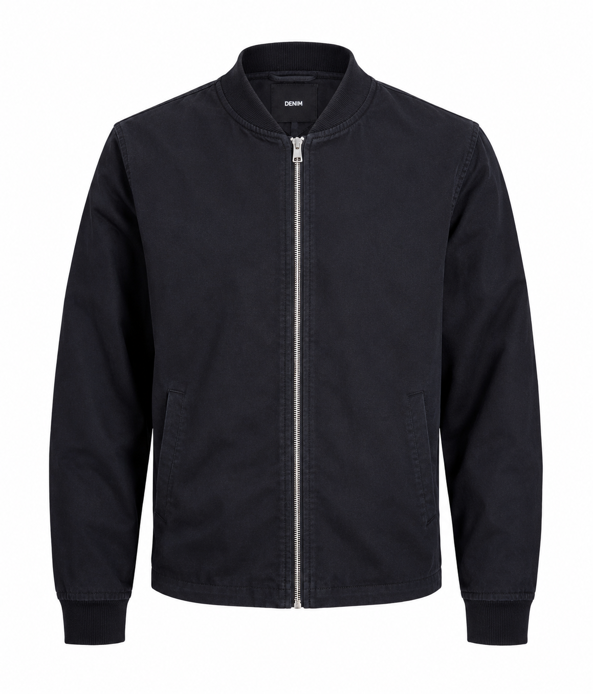  ASOS Men's Black Denim Jacket featuring a full zip front, classic black denim design, ribbed cuffs, and a regular fit. Premium preloved men's jacket for casual everyday wear.