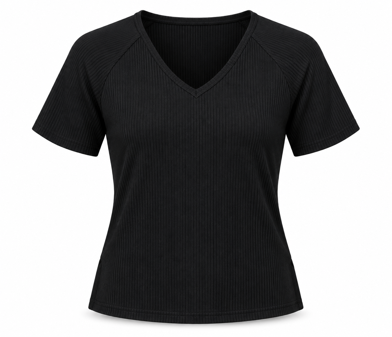   ASOS women’s black ribbed V-neck short sleeve top in UK size 18. A comfortable and flattering everyday essential for casual or smart styling.