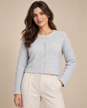  this ASOS light grey ribbed knit button cardigan in UK size 18. A stylish, comfortable pre-loved layer for everyday outfits.