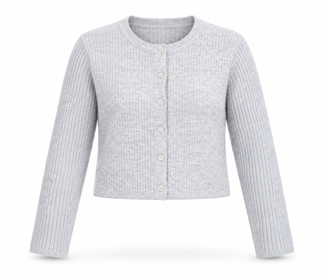  this ASOS light grey ribbed knit button cardigan in UK size 18. A stylish, comfortable pre-loved layer for everyday outfits.