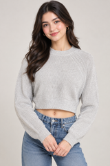 ASOS Women Light Grey Ribbed Knit Cropped Sweater