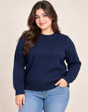 ASOS women’s navy blue crew neck knit sweater in UK Size L. A versatile long-sleeve knit with ribbed detailing, ideal for casual and winter wear.