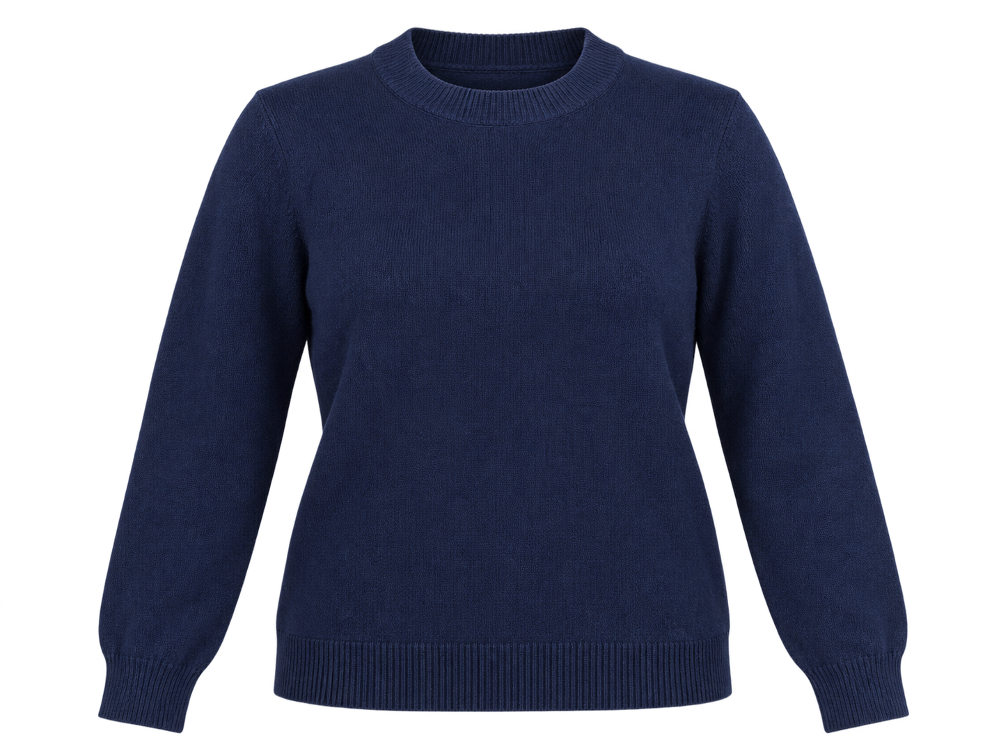 ASOS women’s navy blue crew neck knit sweater in UK Size L. A versatile long-sleeve knit with ribbed detailing, ideal for casual and winter wear.