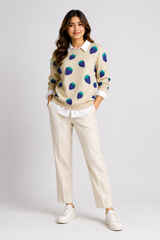 ASOS Women's Cream Strawberry Print Knit Sweater