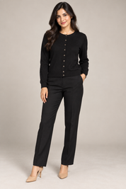   Atmosphere black button-front cardigan in UK size 14. A versatile soft-knit layer with gold-tone buttons, ideal for casual and smart outfits.