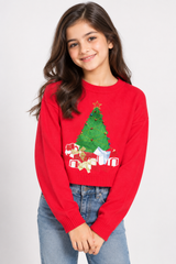 ATMOSPHERE Girl Red Christmas Tree Cropped Jumper