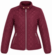 ATMOSPHERE burgundy quilted jacket in UK Size S. Stylish zip-up design with stand collar, long sleeves and zipped pockets. Ideal for everyday wear.