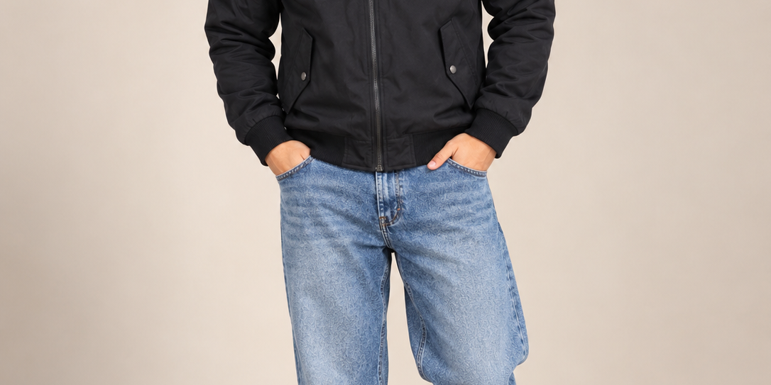  ATMOSPHERE Men's Black Bomber Jacket in UK XL. Full zip, ribbed trims and stylish pockets. Chest 22", length 32". Casual everyday outerwear.