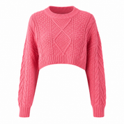 ATMOSPHERE pink cable knit cropped sweater in UK Size XL. Featuring textured cable-knit detailing, long sleeves and a stylish cropped fit, perfect for casual outfits.