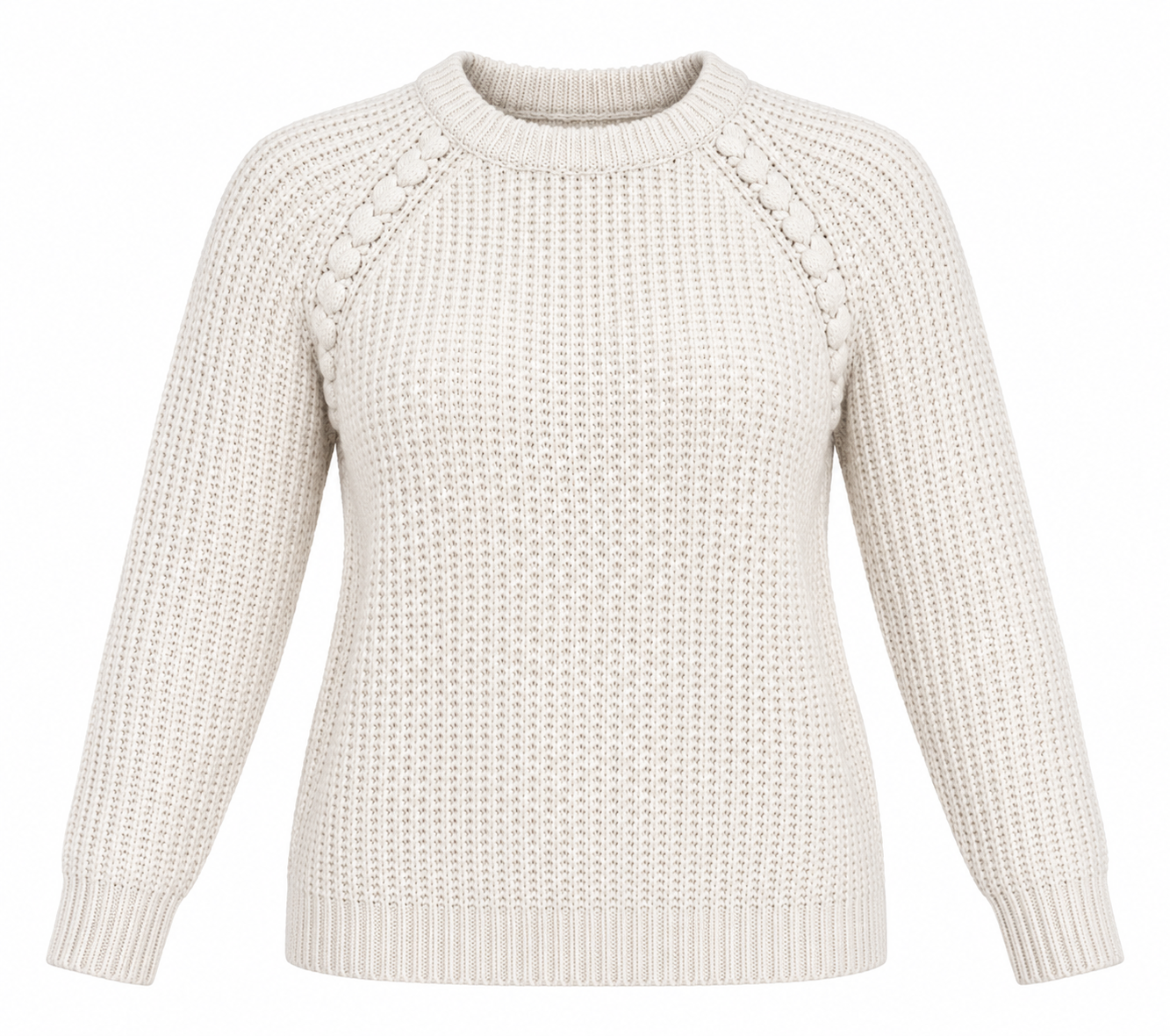 Atmosphere women’s cream chunky knit jumper in UK Size 12. Cosy textured knit with cable shoulder detailing, ideal for autumn and winter wear.