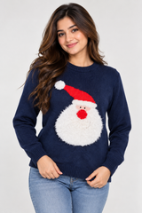 ATMOSPHERE Women Navy Blue Santa Christmas Knitted Sweater