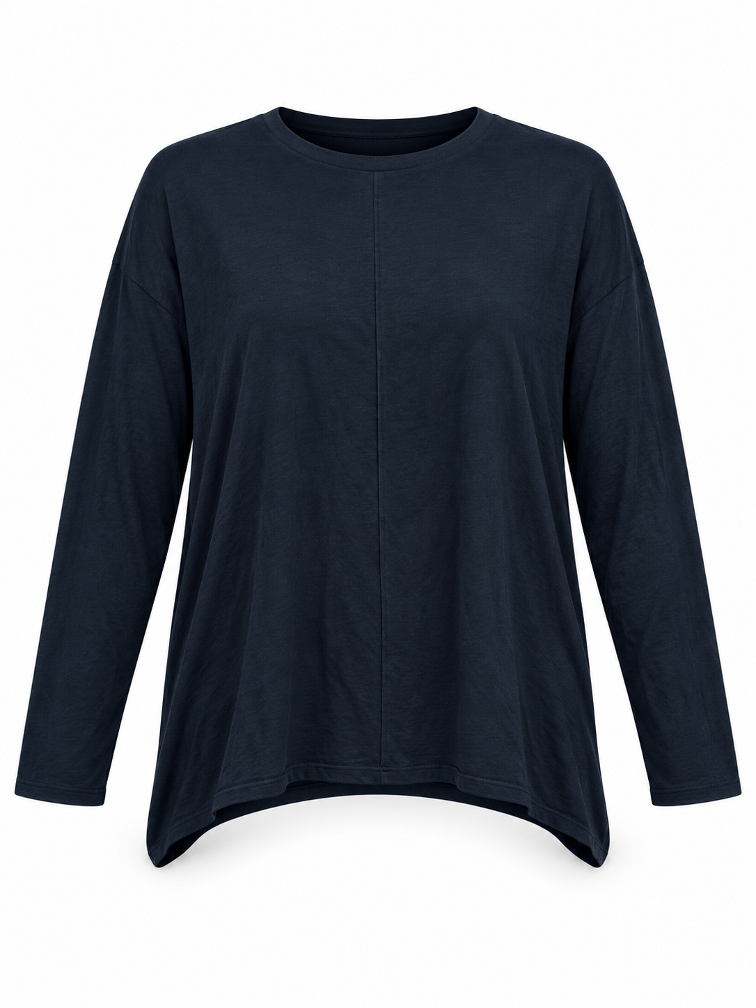 Atmosphere women’s navy long sleeve top in UK 4XL, featuring a crew neck, relaxed fit and dipped side hem for easy everyday styling.