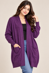 ATMOSPHERE Women Purple Open Front Longline Cardigan with Pockets