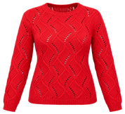 ATMOSPHERE women’s red open-knit sweater in UK Size S. Stylish waist-length jumper with full sleeves and textured knit design. Original UK fashion.