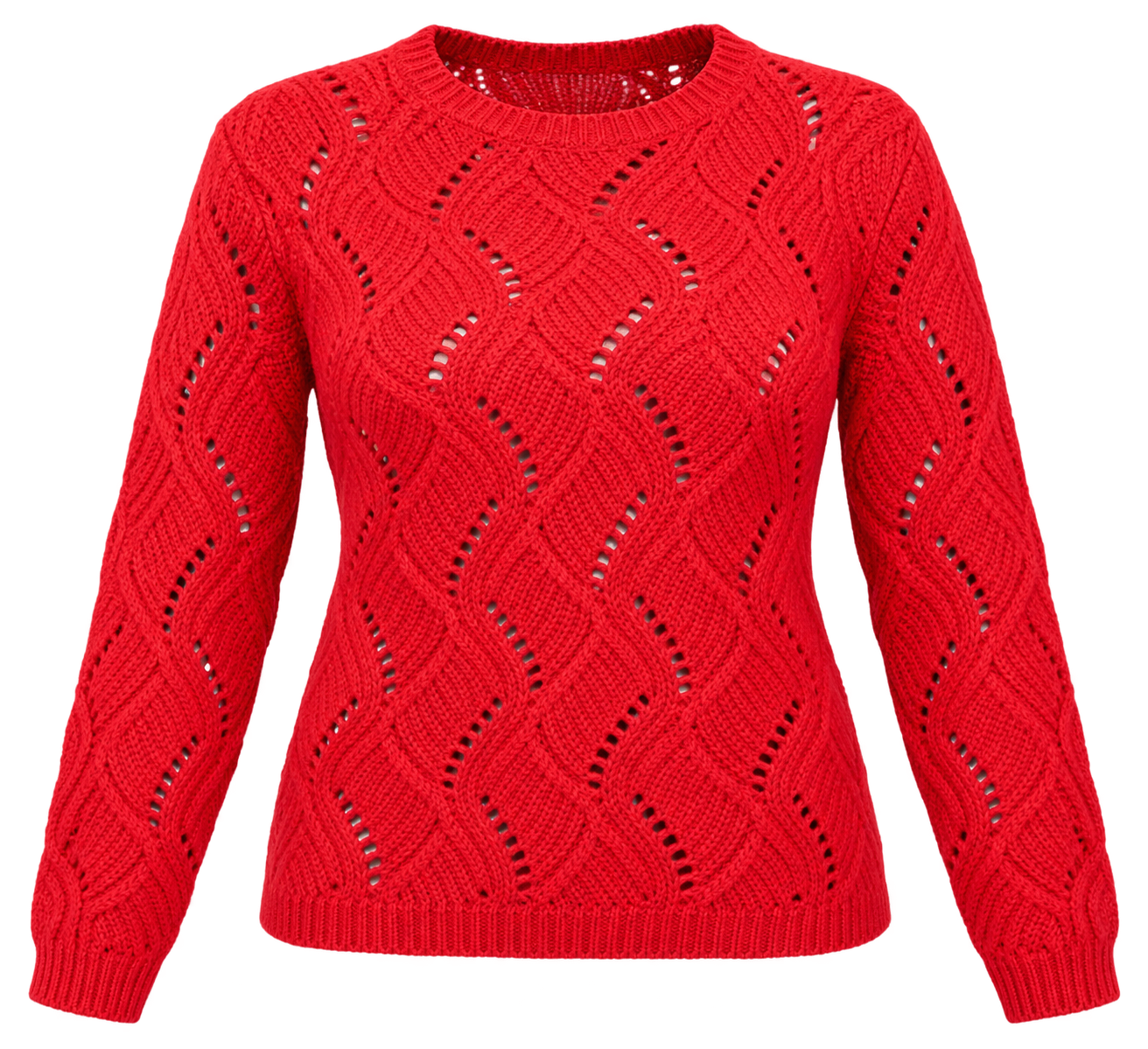ATMOSPHERE women’s red open-knit sweater in UK Size S. Stylish waist-length jumper with full sleeves and textured knit design. Original UK fashion.