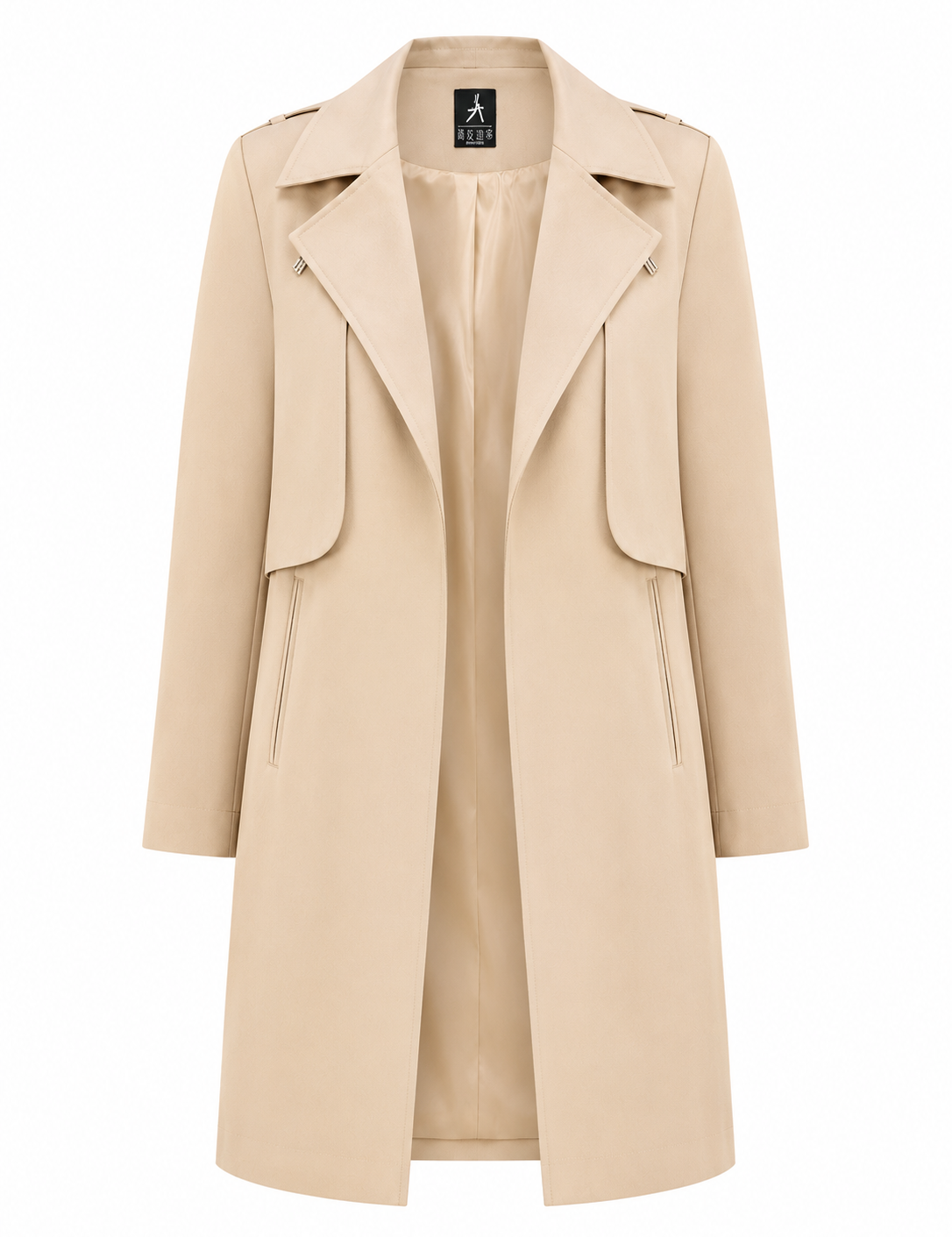 ATMOSPHERE Women's Beige Trench Coat in UK Size 12. Stylish longline tailored design with wide lapels and pockets, perfect for formal, office and smart-casual outfits.