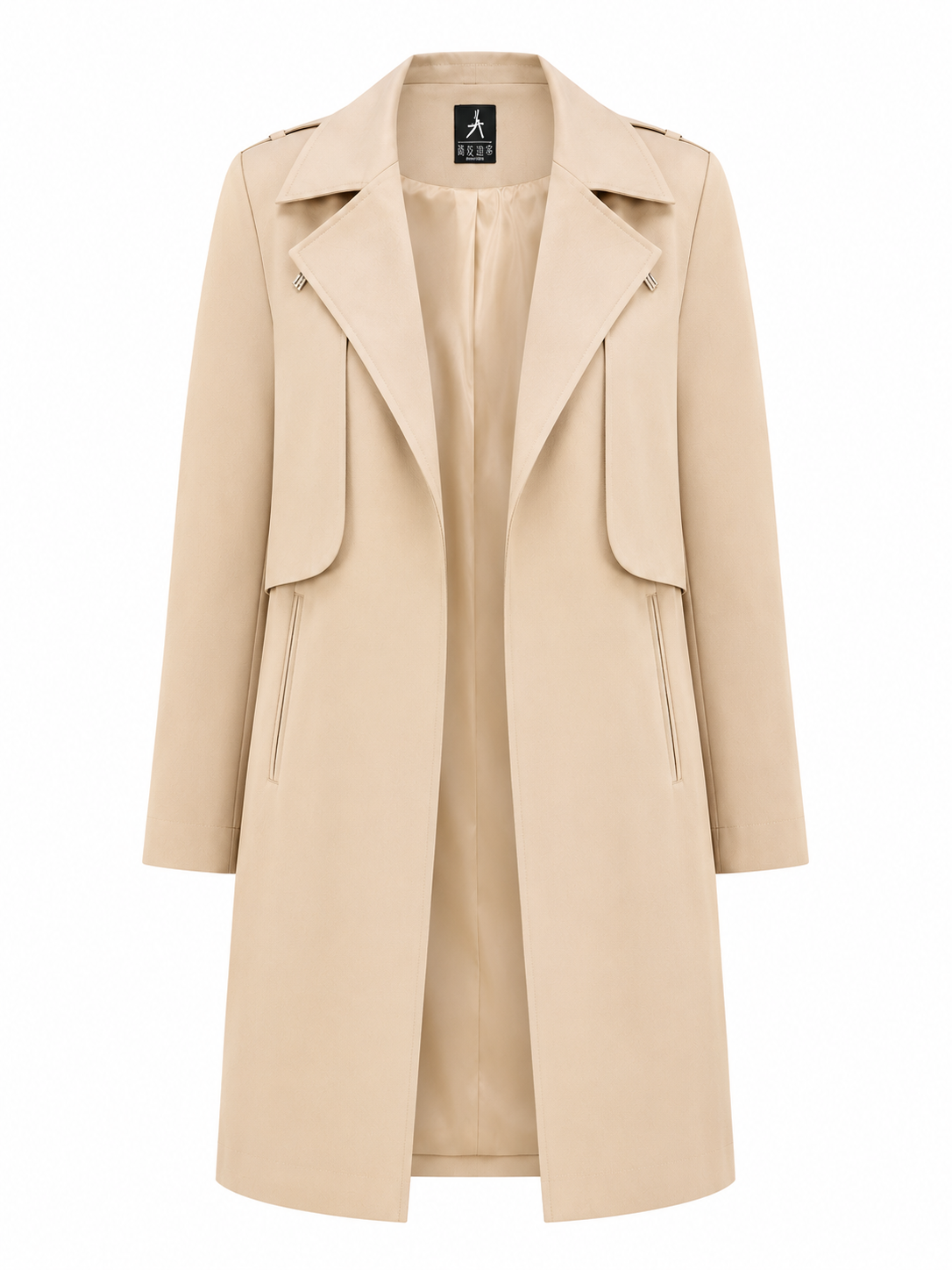 ATMOSPHERE Women's Beige Trench Coat in UK Size 12. Stylish longline tailored design with wide lapels and pockets, perfect for formal, office and smart-casual outfits.