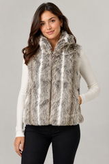 Atmosphere Womens Grey & White Faux Fur Gilet