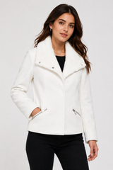 Atmosphere Women's White Faux Fur Collar Short Coat