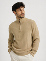 AUTHENTIC Men's Beige Half-Zip Knit Sweater