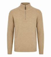 AUTHENTIC men's beige half-zip knit sweater in UK XL. Stylish ribbed mock neck, long sleeves and versatile design, perfect for casual everyday wear.