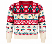 AVENUE Christmas Fair Isle knitted jumper in UK Size 16/18, featuring festive snowmen, snowflakes and reindeer patterns. Perfect for cosy winter styling and Christmas celebrations.