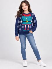 AVENUE girls' navy blue Christmas elf knitted jumper in UK size 12–14 years. Cute snowflake design, cosy festive style and perfect for winter.