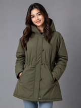 B.you Olive Green Hooded Parka Coat
