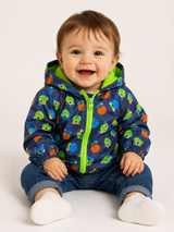 Baby Hooded Waterproof Jacket Navy Blue Colourful Bear Print