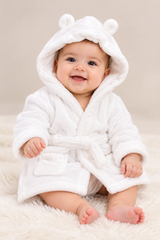 Babytown Baby White Hooded Fleece Bathrobe with Bear Ears & Belt