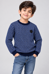 Baker Boys Blue Geometric Knit Jumper