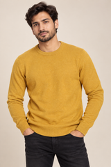 BARBOUR Men Mustard Yellow Crew Neck Knit Jumper