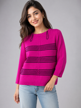 BASSINI Pink & Black Striped Knit Sweater