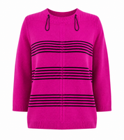 BASSINI pink knit sweater in UK size M, featuring stylish black horizontal stripes, long sleeves, ribbed detailing and a comfortable casual fit.
