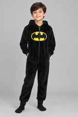 Batman Kids’ Black Plush Fleece Hooded Onesie