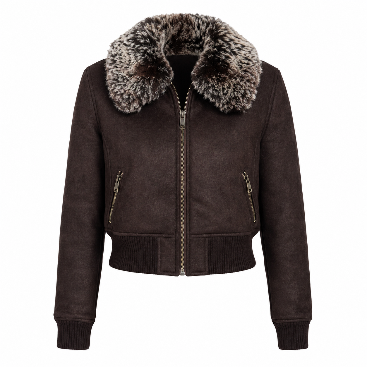  BAY Girls Dark Chocolate Brown Cropped Jacket, UK Size 8, featuring a cosy faux-fur collar, zipped pockets and stylish ribbed detailing. Perfect for winter.