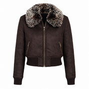  BAY Girls Dark Chocolate Brown Cropped Jacket, UK Size 8, featuring a cosy faux-fur collar, zipped pockets and stylish ribbed detailing. Perfect for winter.